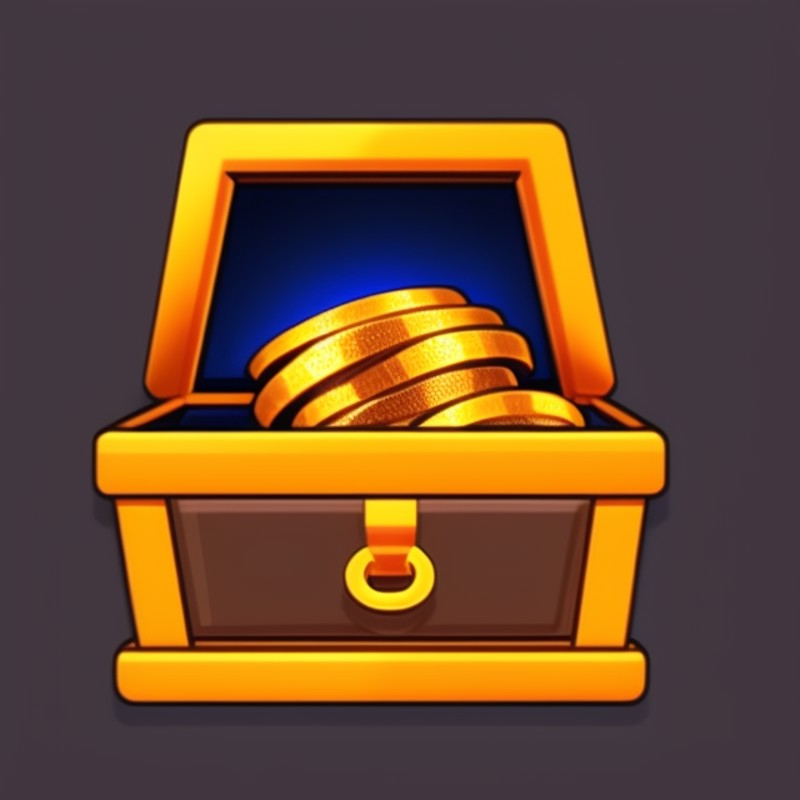 masterpiece, wooden chest with golden coins, dark_background, very detailed, icon, centered, realistic, cinematic lighting